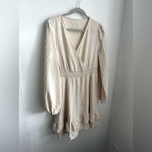 Tan long sleeve summer dress v-neck